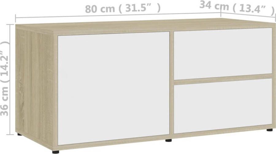 VidaXL -Tv-meubel-80x34x36-cm-bewerkt-hout-wit-en-sonoma-eikenkleurig - Foto 5