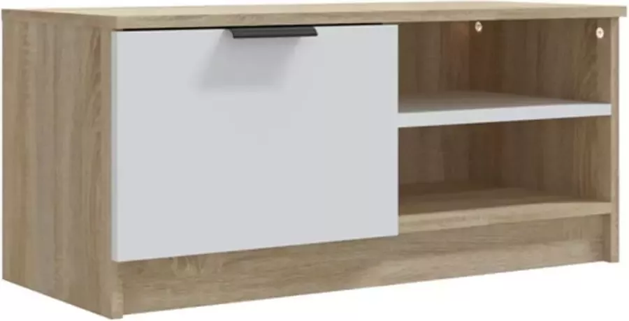 VidaXL -Tv-meubel-80x35x36 5-cm-bewerkt-hout-wit-en-sonoma-eikenkleurig - Foto 2