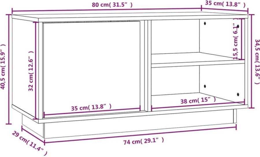 VidaXL -Tv-meubel-80x35x40 5-cm-massief-grenenhout-grijs - Foto 4