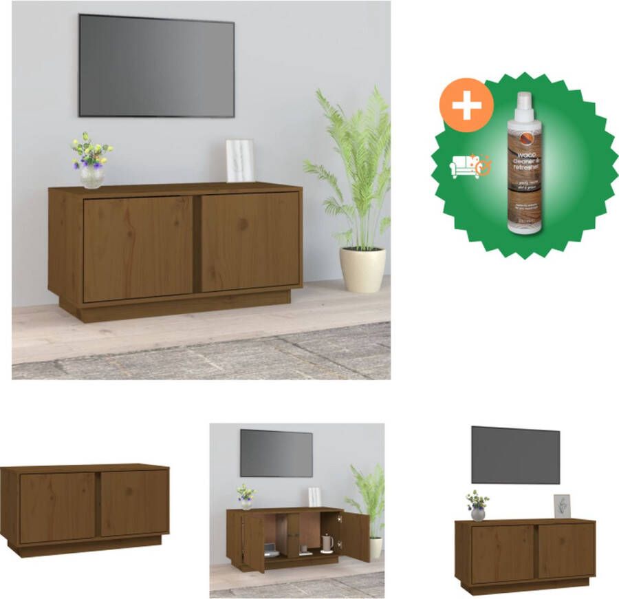 VidaXL Tv-kast Massief grenenhout 80 x 35 x 40.5 cm Honingbruin Kast Inclusief Houtreiniger en verfrisser - Foto 2