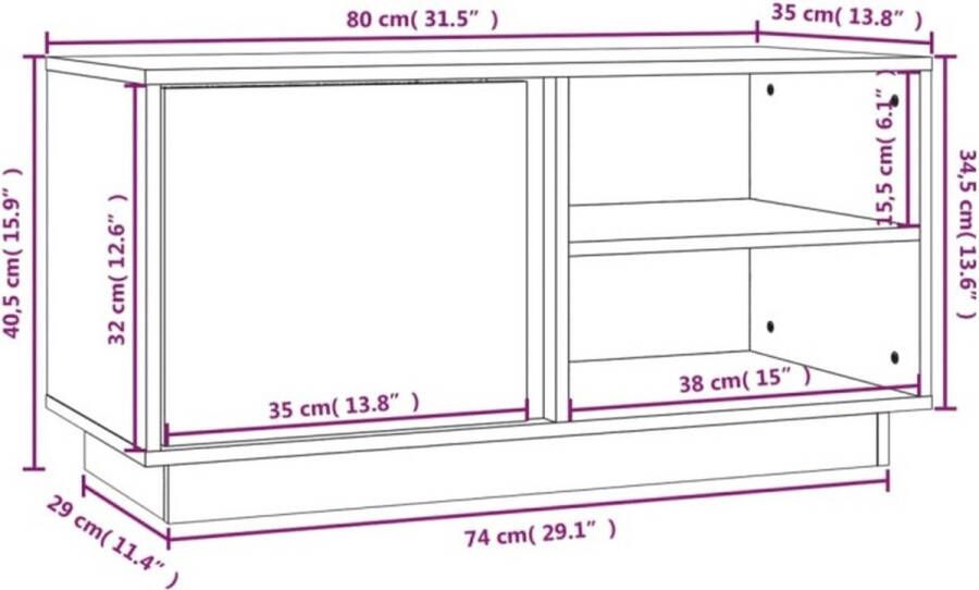 VidaXL -Tv-meubel-80x35x40 5-cm-massief-grenenhout-wit - Foto 4