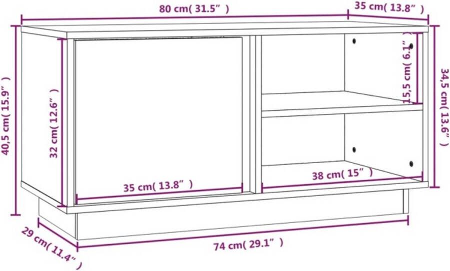 VidaXL -Tv-meubel-80x35x40 5-cm-massief-grenenhout-zwart - Foto 4