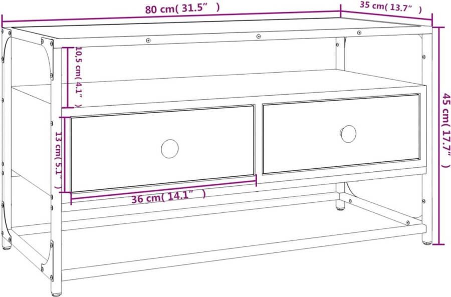 VidaXL -Tv-meubel-80x35x45-cm-bewerkt-hout-bruineikenkleurig - Foto 3