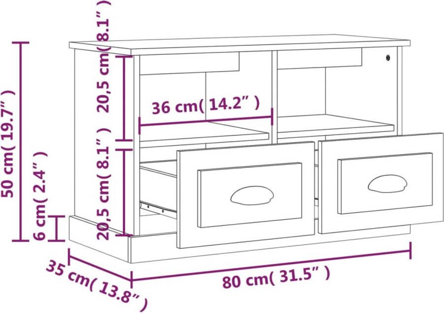 VidaXL -Tv-meubel-80x35x50-cm-bewerkt-hout-bruineikenkleurig - Foto 3