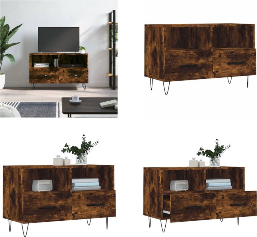 VidaXL Tv-meubel 80x36x50 cm bewerkt hout gerookt eikenkleurig Tv-meubel Tv-meubelen Tv Kast Opbergkast