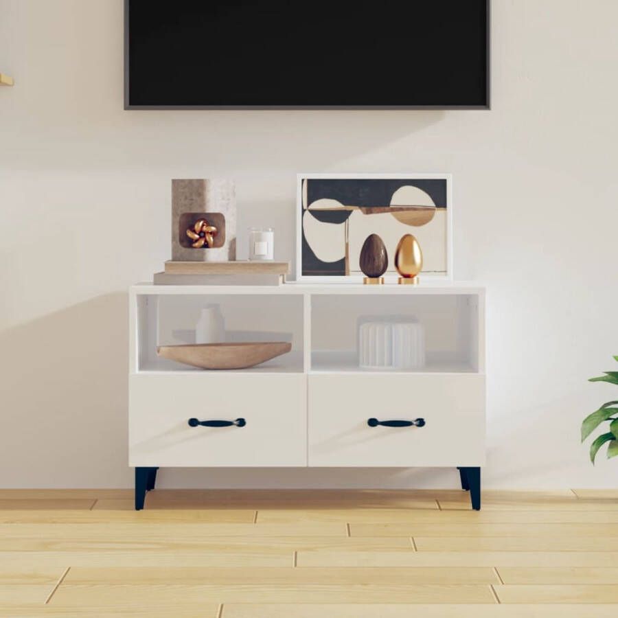VidaXL -Tv-meubel-80x36x50-cm-bewerkt-hout-hoogglans-wit