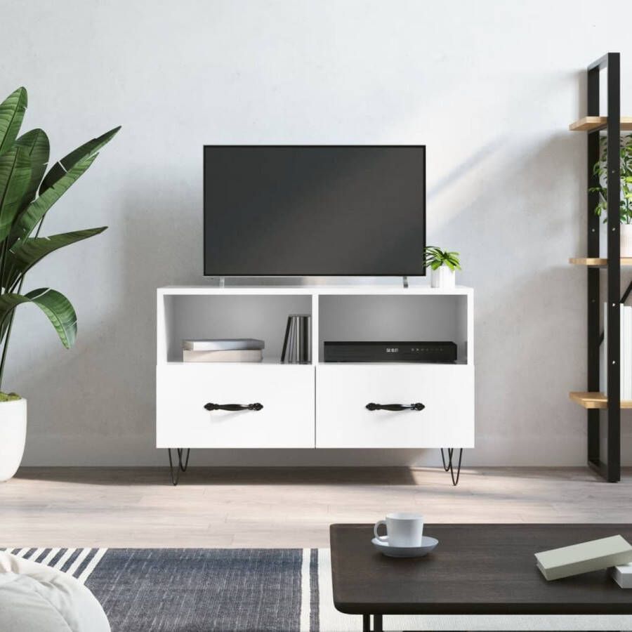 VidaXL -Tv-meubel-80x36x50-cm-bewerkt-hout-hoogglans-wit - Foto 3