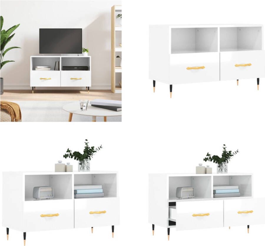VidaXL Tv-meubel 80x36x50 cm bewerkt hout hoogglans wit Tv-meubel Tv-meubelen Tv Kast Opbergkast