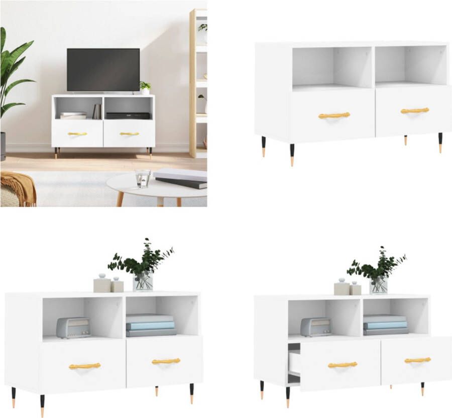 VidaXL Tv-meubel 80x36x50 cm bewerkt hout wit Tv-meubel Tv-meubelen Tv Kast Opbergkast