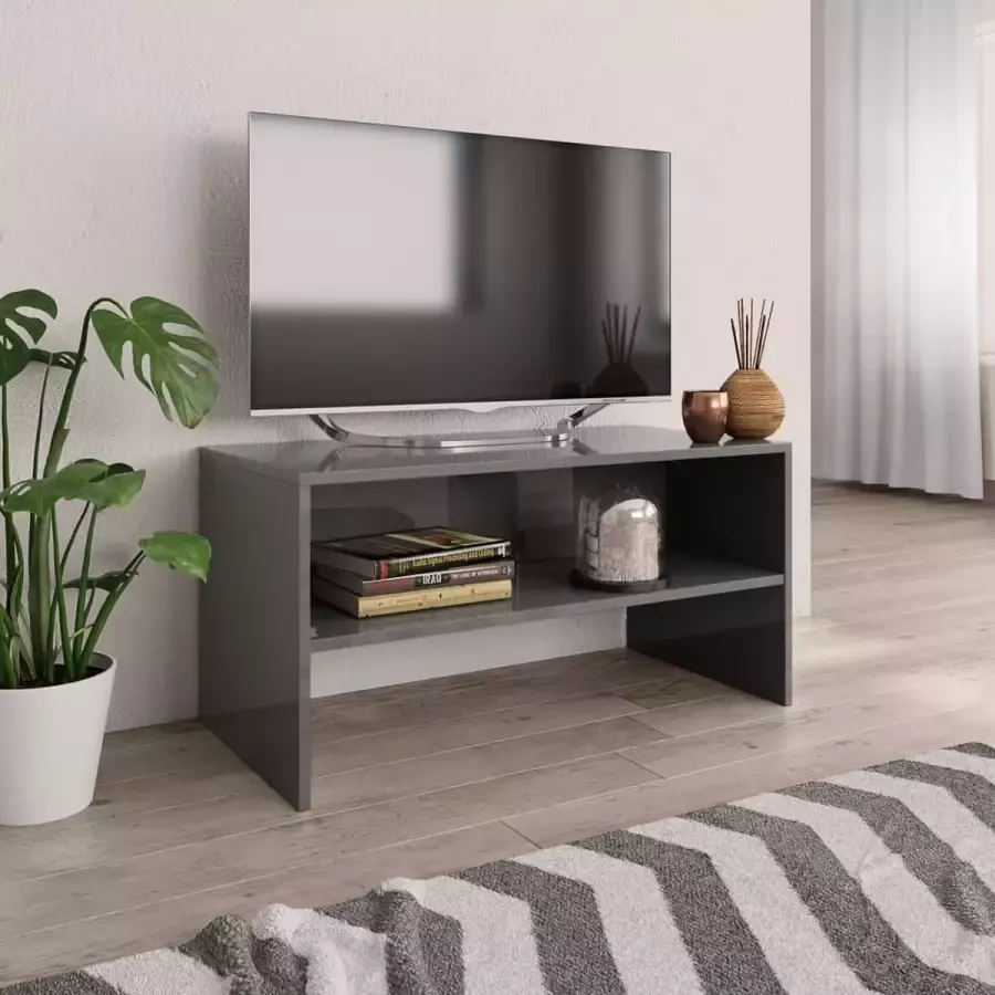 VidaXL -Tv-meubel-80x40x40-cm-bewerkt-hout-hoogglans-grijs - Foto 1