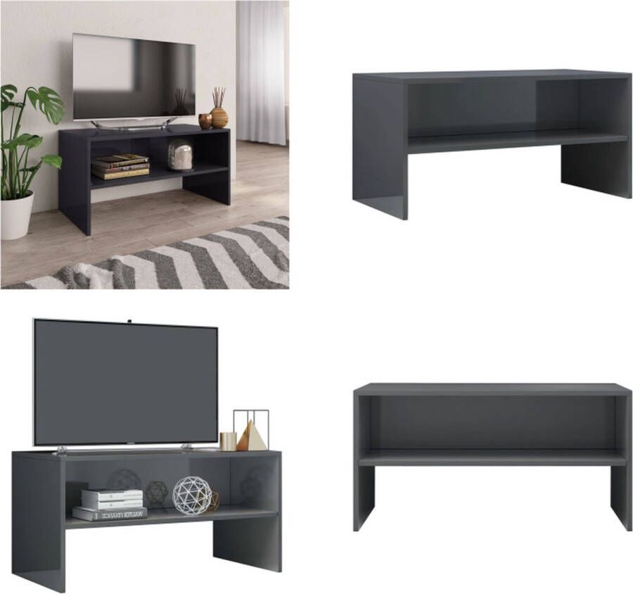 VidaXL Tv-meubel 80x40x40 cm bewerkt hout hoogglans grijs Tv-meubel Tv-meubels Tv-meubelen Tv-meubilair