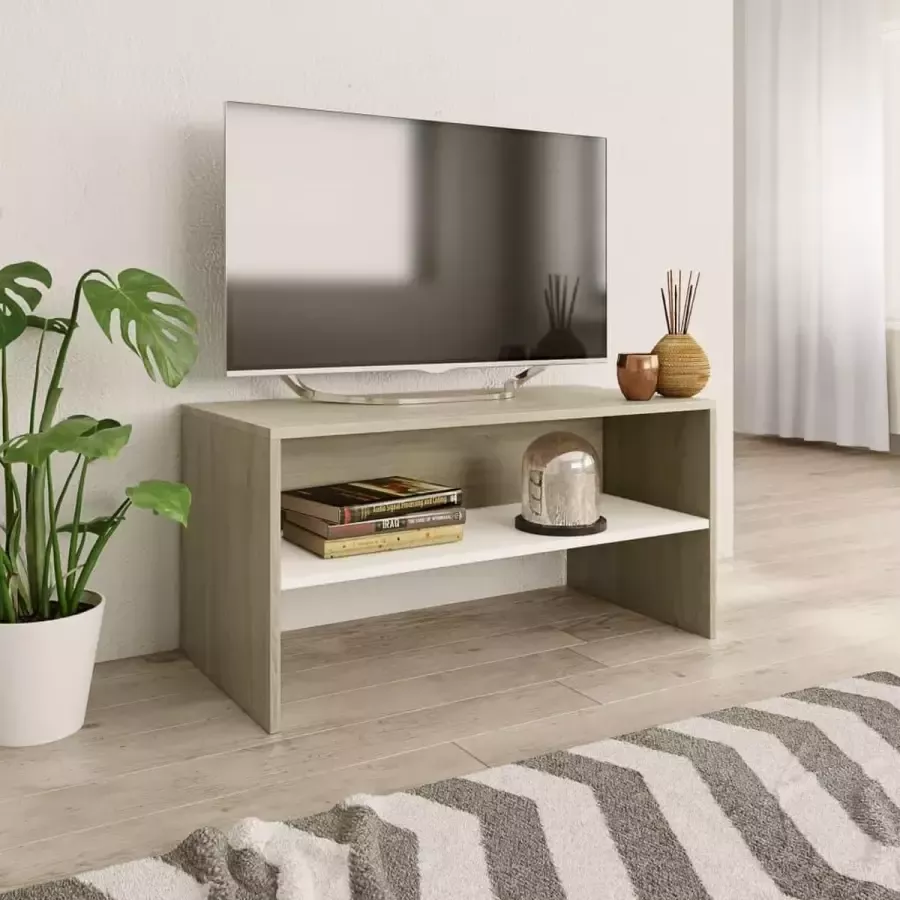 VidaXL -Tv-meubel-80x40x40-cm-bewerkt-hout-wit-en-sonoma-eikenkleurig - Foto 3