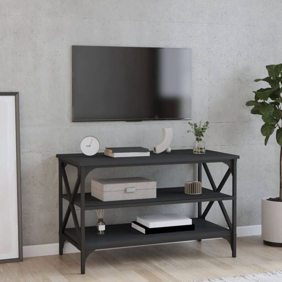 VidaXL -Tv-meubel-80x40x50-cm-bewerkt-hout-zwart - Foto 1
