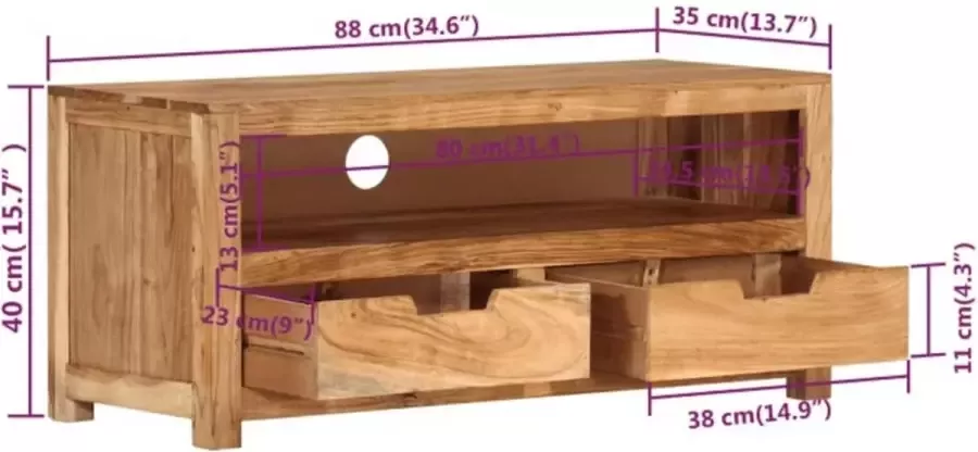 VidaXL -Tv-meubel-88x35x40-cm-massief-acaciahout - Foto 1