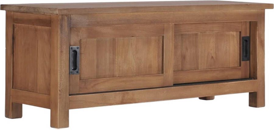 VidaXL Rustiek Massief Teakhouten TV-Meubel (90x30x35 cm) Handgemaakt met Schuifdeuren en Natuurlijke AfwerkingRustiek Massief Teakhouten TV-Meubel (90x30x35 cm) Handgemaakt Lowboard met Schuifdeuren en Natuurlijke Afwerking