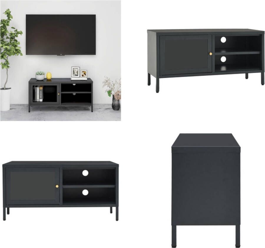 VidaXL Tv-meubel 90x30x44 cm staal en glas antracietkleurig Tv-kast Tv-kasten Televisiekast Televisiekasten