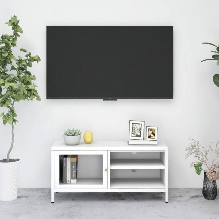 VidaXL -Tv-meubel-90x30x44-cm-staal-en-glas-wit