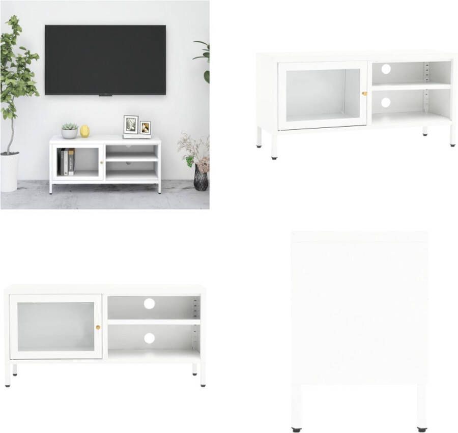 VidaXL Tv-meubel 90x30x44 cm staal en glas wit Tv-kast Tv-kasten Televisiekast Televisiekasten