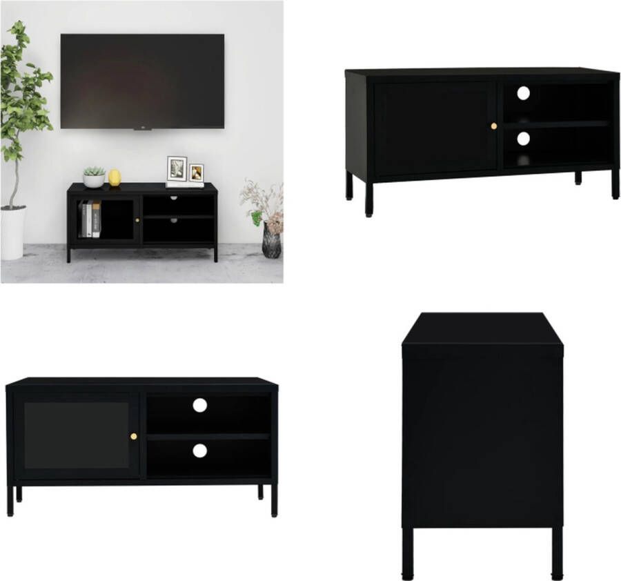 VidaXL Tv-meubel 90x30x44 cm staal en glas zwart Tv-kast Tv-kasten Televisiekast Televisiekasten