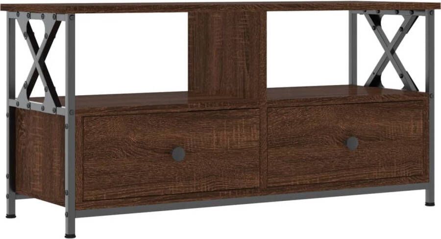 VidaXL -Tv-meubel-90x33x45-cm-bewerkt-hout-en-ijzer-bruineikenkleurig - Foto 1