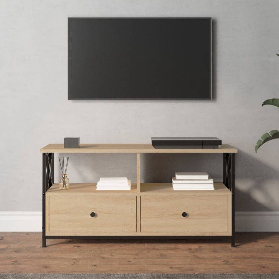 VidaXL -Tv-meubel-90x33x45-cm-bewerkt-hout-en-ijzer-sonoma-eikenkleur - Foto 2