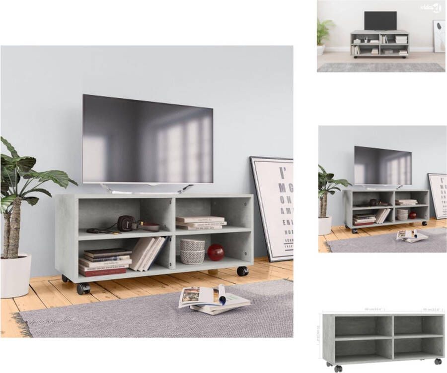 VidaXL Tv-meubel Tv-meubels Tv-meubelen Tv-meubilair Tv-meubel met wieltjes 90x35x35 cm bewerkt hout betongrijs