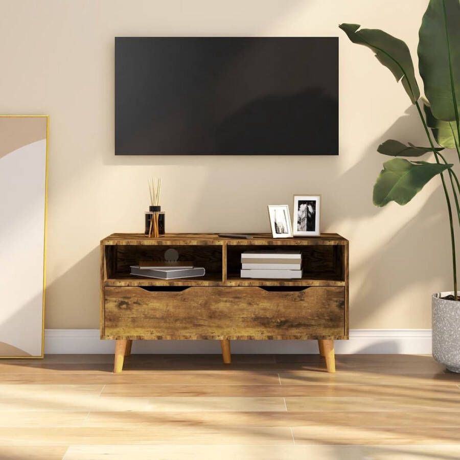 VidaXL -Tv-meubel-90x40x48 5-cm-bewerkt-hout-gerookt-eikenkleurig - Foto 1