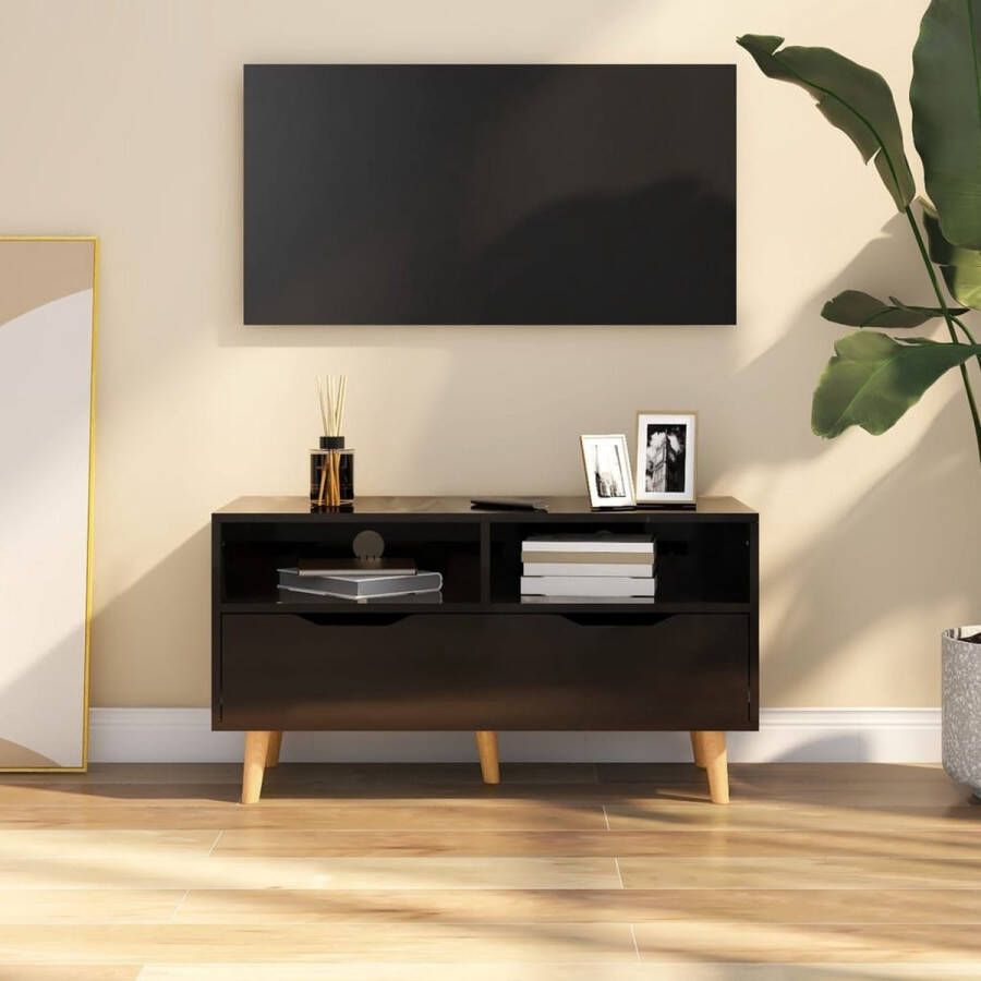 VidaXL -Tv-meubel-90x40x48 5-cm-bewerkt-hout-hoogglans-zwart