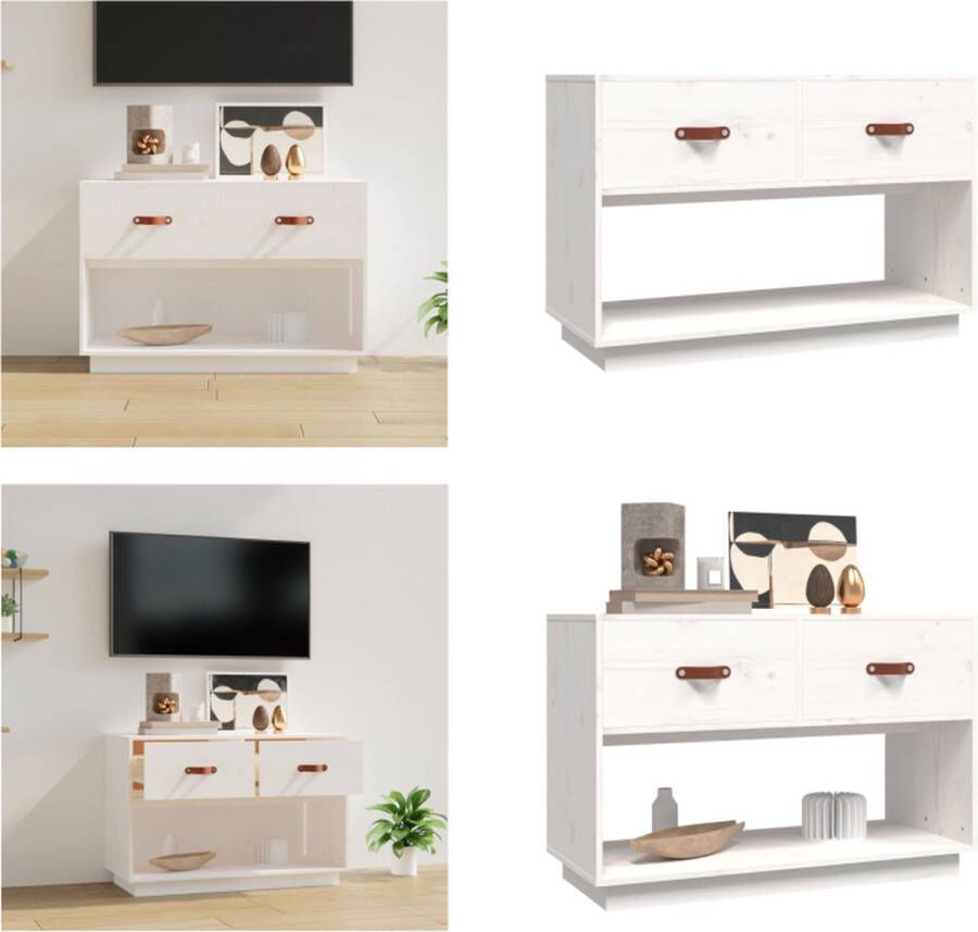 VidaXL Tv-meubel 90x40x60 cm massief grenenhout wit Tv-meubel Tv-meubels Tv Standplaats Tv Unit