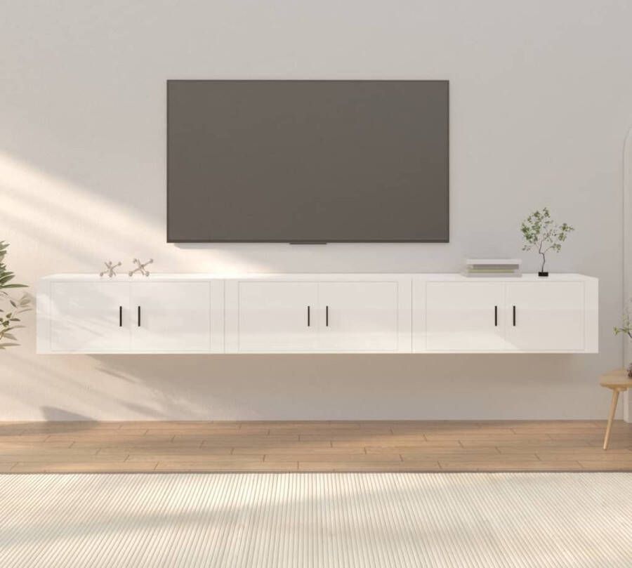 VidaXL Tv meubel aan de muur spaanplaat hoogglans wit