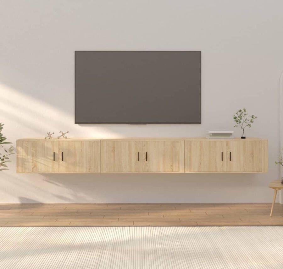 VidaXL Tv meubel aan de muur spaanplaat lichtbruin