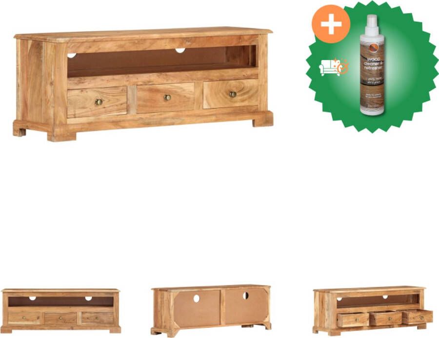 VidaXL Tv-meubel Acaciahout 110 x 30 x 40 cm 3 lades 1 opbergvak Kast Inclusief Houtreiniger en verfrisser