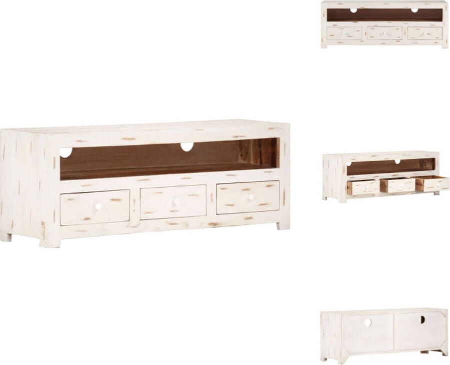 VidaXL Tv-kast Tv-kasten Tv-meubel Hifi-meubel Tv-meubel 110x30x40 cm massief acaciahout wit - Foto 2
