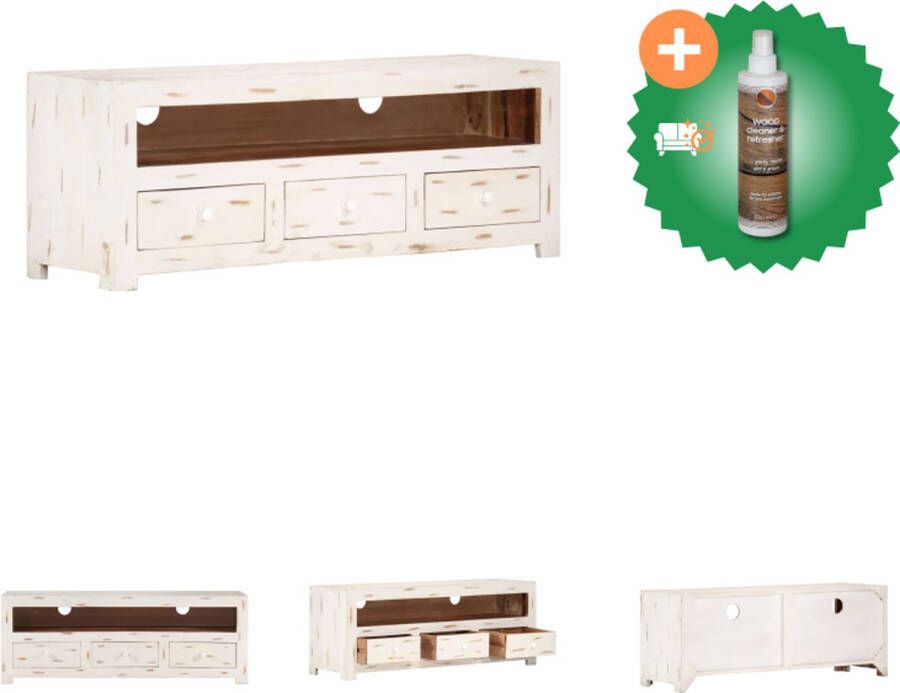 VidaXL Tv-meubel 110x30x40 cm massief acaciahout wit Kast Inclusief Houtreiniger en verfrisser
