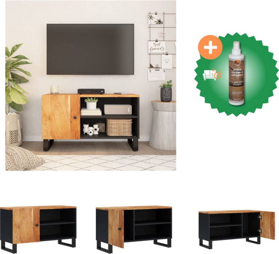 VidaXL TV-meubel Massief Acaciahout 80 x 33 x 46 cm Opbergruimte Stabiele poten Uitstalfunctie Kast Inclusief Houtreiniger en verfrisser