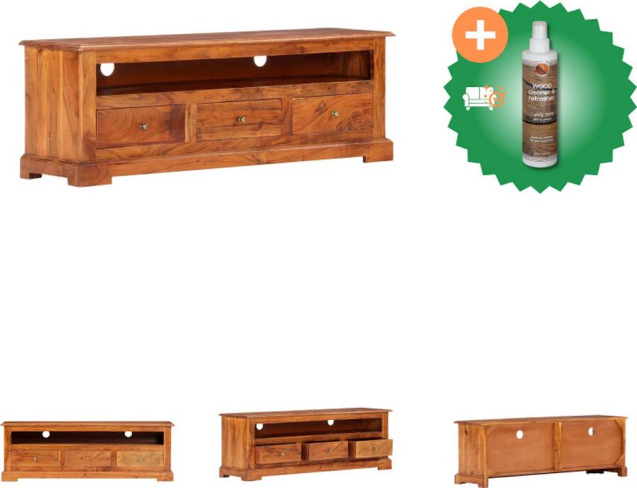 VidaXL TV-meubel Acaciahout Honingkleurig 120x30x40 cm 3 Lades 1 Open vak Kast Inclusief Houtreiniger en verfrisser