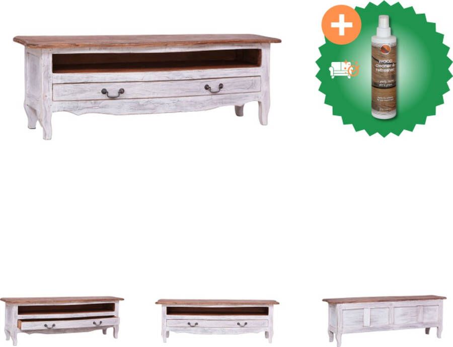 VidaXL Tv-meubel Antieke stijl Massief gerecycled hout 120 x 30 x 40 cm Met 1 lade en 1 open vak Kast Inclusief Houtreiniger en verfrisser