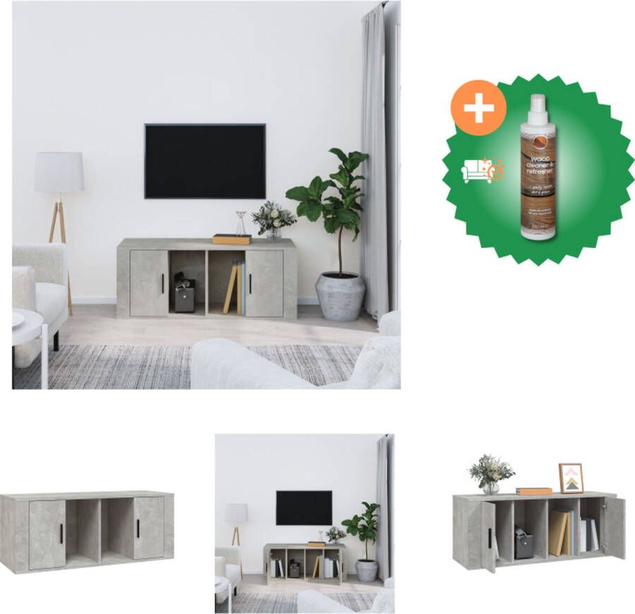 VidaXL Tv-kast Betongrijs bewerkt hout 100x35x40cm Sterk en stijlvol Kast Inclusief Houtreiniger en verfrisser