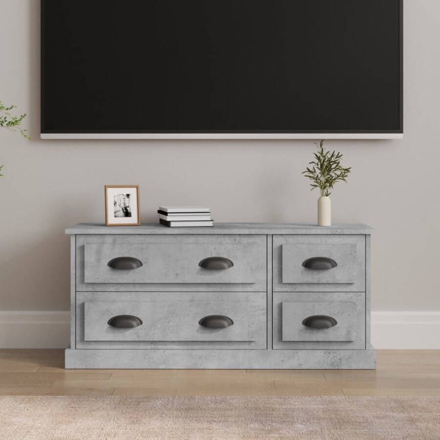 VidaXL TV-meubel Betongrijs 100 x 35.5 x 45 cm trendy en praktisch design duurzaam bewerkt hout voldoende opbergruimte stevig blad flexibele installatie Kast