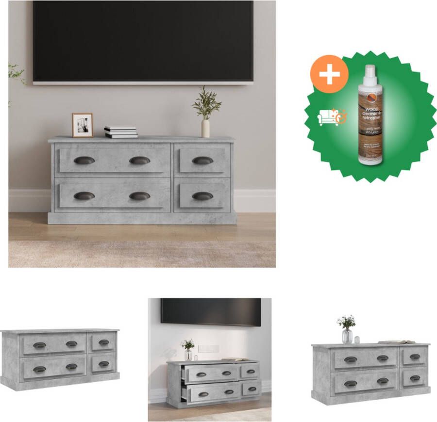 VidaXL TV-meubel Betongrijs 100 x 35.5 x 45 cm trendy en praktisch design duurzaam bewerkt hout voldoende opbergruimte stevig blad flexibele installatie Kast Inclusief Houtreiniger en verfrisser