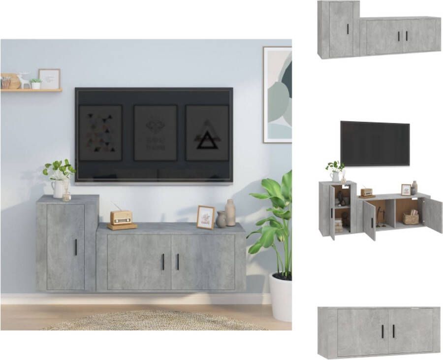 VidaXL TV-meubel Betongrijs 100x34.5x40cm + 40x34.5x60cm Klassiek ontwerp met wandgemonteerde functie Kast