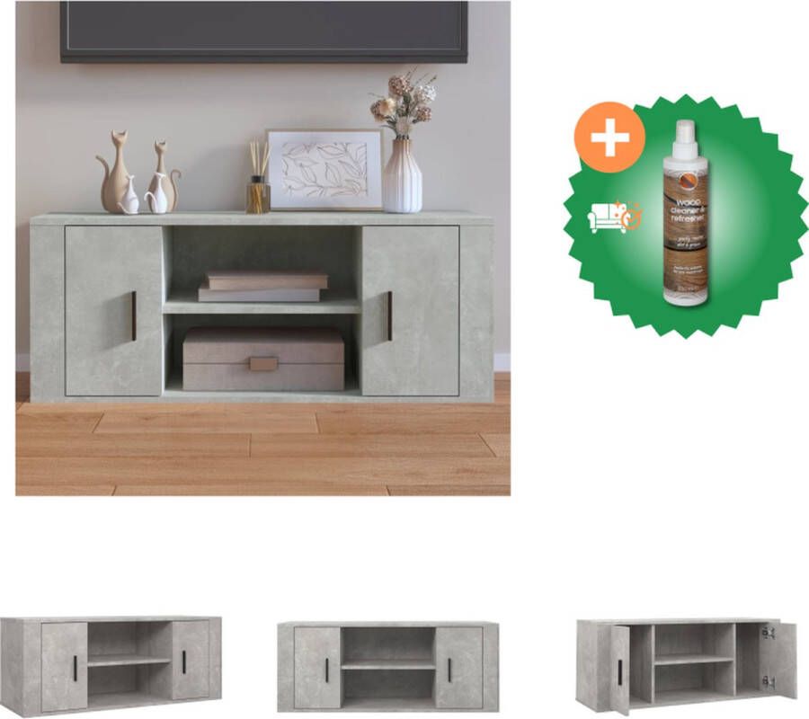 VidaXL Tv-kast Betongrijs bewerkt hout 100x35x40cm Sterk en stijlvol Kast Inclusief Houtreiniger en verfrisser - Foto 3