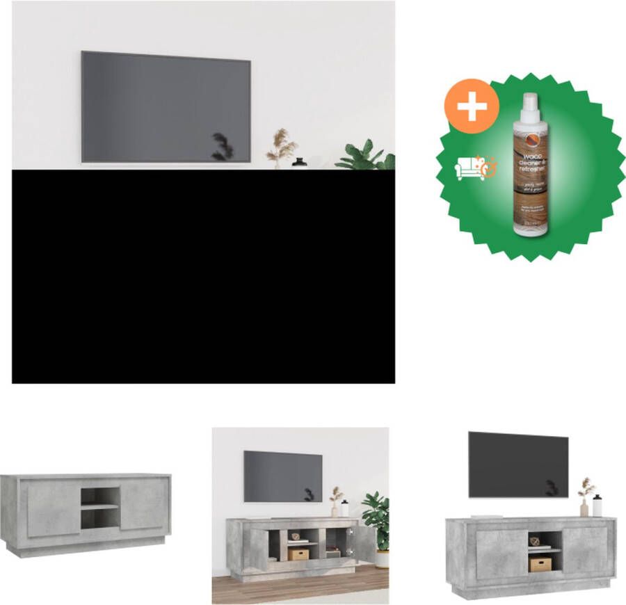 VidaXL TV Meubel Betongrijs 102 x 35 x 45 cm Duurzaam materiaal voldoende opbergruimte en praktische deuren Kast Inclusief Houtreiniger en verfrisser