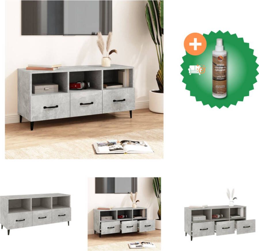 VidaXL TV-meubel Betongrijs 102 x 35 x 50 cm Stevig materiaal Kast Inclusief Houtreiniger en verfrisser