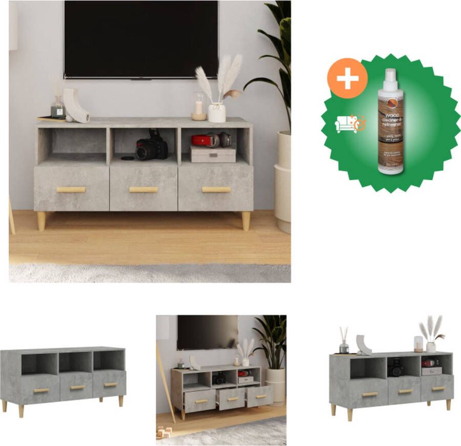 VidaXL TV-Meubel Betongrijs 102 x 36 x 50 cm Stevig Ruime opbergruimte Decoratief IJzeren poten Montage vereist Kast Inclusief Houtreiniger en verfrisser