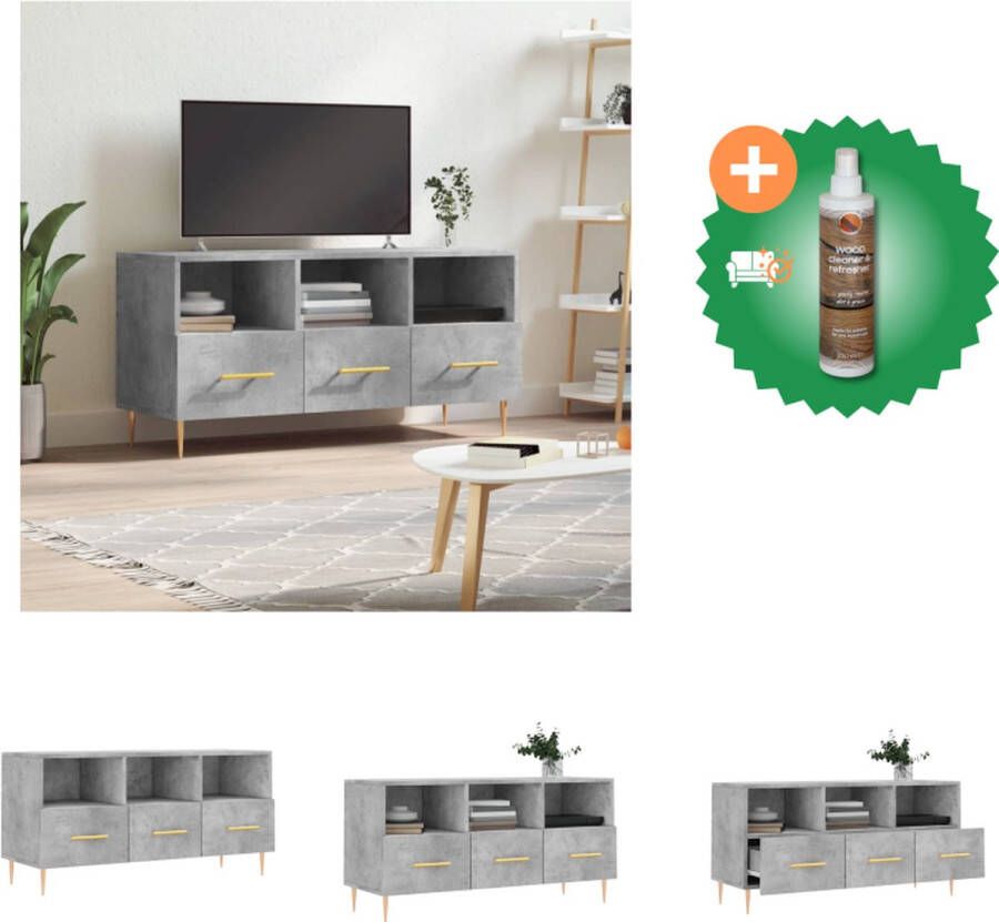 VidaXL TV-Meubel Betongrijs 102 x 36 x 50 cm Stevig Ruime opbergruimte Decoratief IJzeren poten Montage vereist Kast Inclusief Houtreiniger en verfrisser - Foto 3