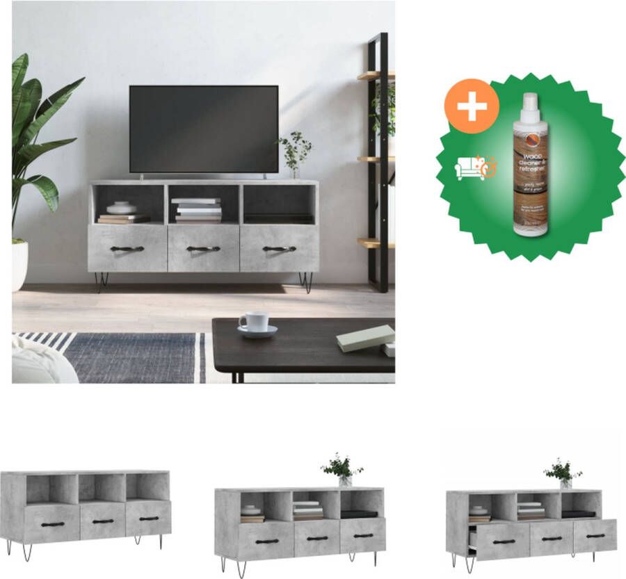 VidaXL TV-Meubel Betongrijs 102 x 36 x 50 cm Stevig Ruime opbergruimte Decoratief IJzeren poten Montage vereist Kast Inclusief Houtreiniger en verfrisser - Foto 2