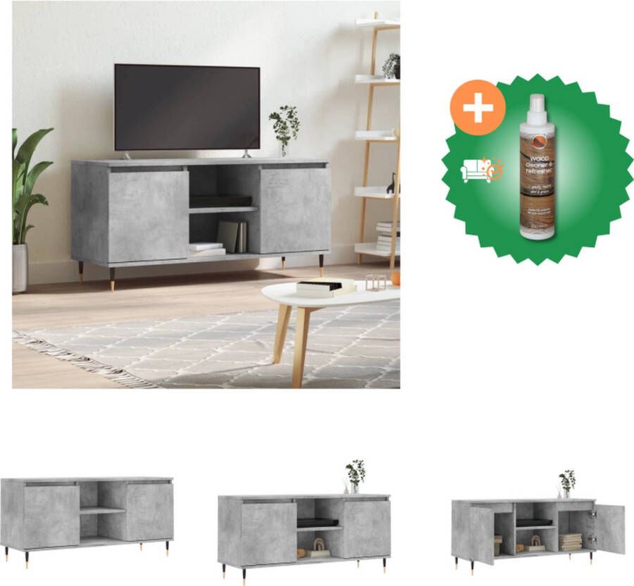 VidaXL TV-meubel Betongrijs 104 x 35 x 50 cm Opbergkast met 4 vakken Stevig bewerkt hout en ijzer Kast Inclusief Houtreiniger en verfrisser - Foto 2