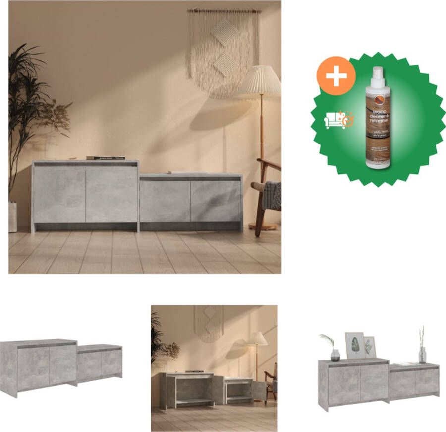 VidaXL TV-meubel Betongrijs 146.5 x 35 x 50 cm (L x B x H) 4 Deuren Kast Inclusief Houtreiniger en verfrisser