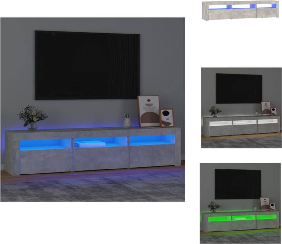 VidaXL TV-meubel Betongrijs 180 x 35 x 40 cm RGB LED-verlichting Kast